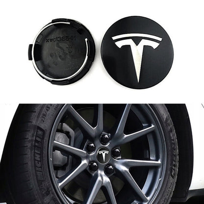 4-pack - Tesla Center Caps / Hubcaps - Car 77 Black/silver V1237-ZY-203-0778