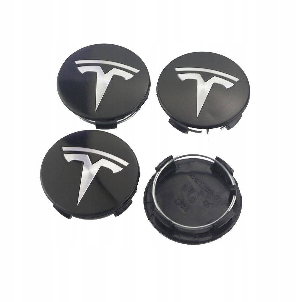 4-pack - Tesla Center Caps / Hubcaps - Car 77 Black/silver V1237-ZY-203-0778
