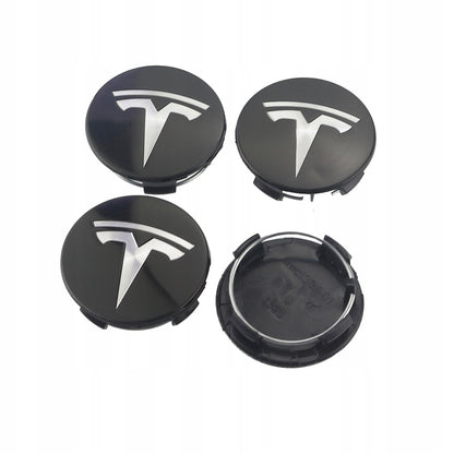 4-pack - Tesla Center Caps / Hubcaps - Car 77 Black/silver V1237-ZY-203-0778