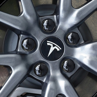 4-pack - Tesla Center Caps / Hubcaps - Car 77 Black/silver V1237-ZY-203-0778