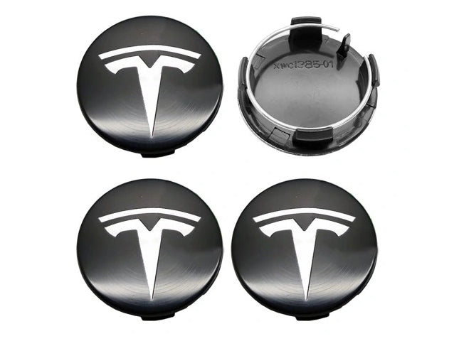 4-pack - Tesla Center Caps / Hubcaps - Car 77 Black/silver V1237-ZY-203-0778