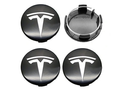 4-pack - Tesla Center Caps / Hubcaps - Car 77 Black/silver V1237-ZY-203-0778