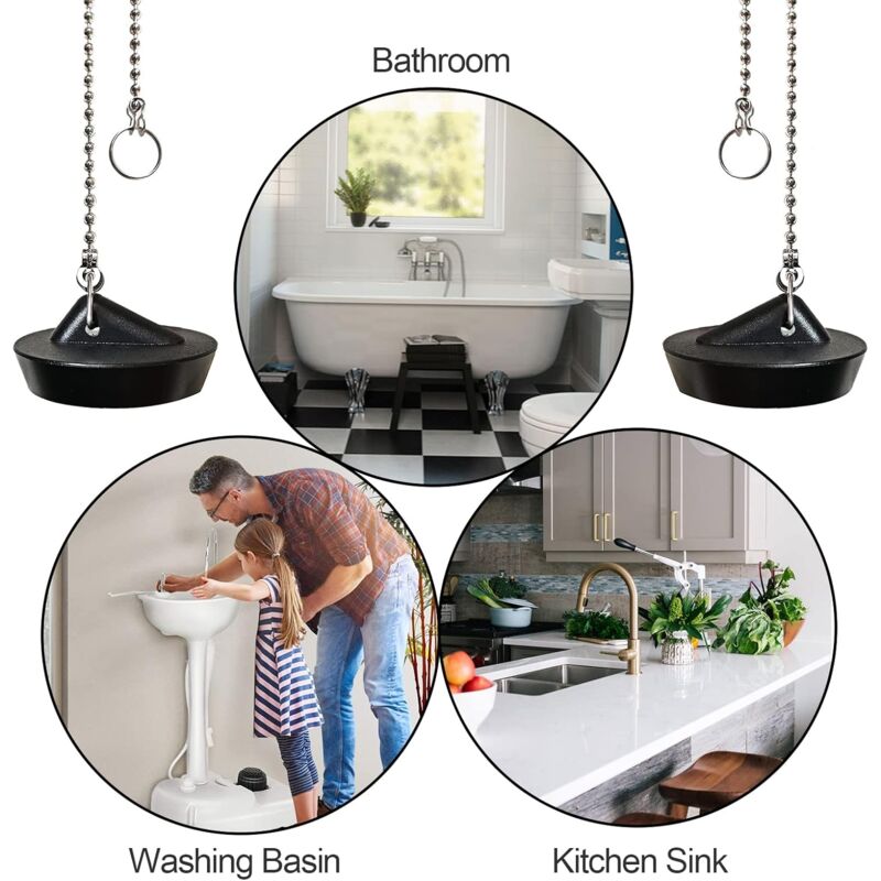 Rubber Sink Stopper with Ball Chain, Universal Stainless Steel Sink Stopper with Hook for Sink or Bathtub V1237-ZY-203-0780