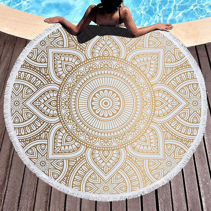 Round microfiber mandala beach towel hippie boho beach towel with tassels oversized wrap blanket tr V1237-ZY-203-0816