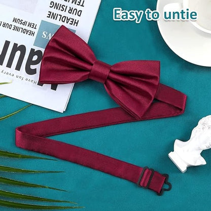 Pre-tied Bow Tie for Men, Tux Bow Tie Adjustable Formal Neck Bow Tie Satin Bow Tie for Party Wedding (Red) V1237-ZY-203-0861