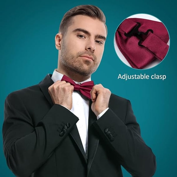 Pre-tied Bow Tie for Men, Tux Bow Tie Adjustable Formal Neck Bow Tie Satin Bow Tie for Party Wedding (Red) V1237-ZY-203-0861