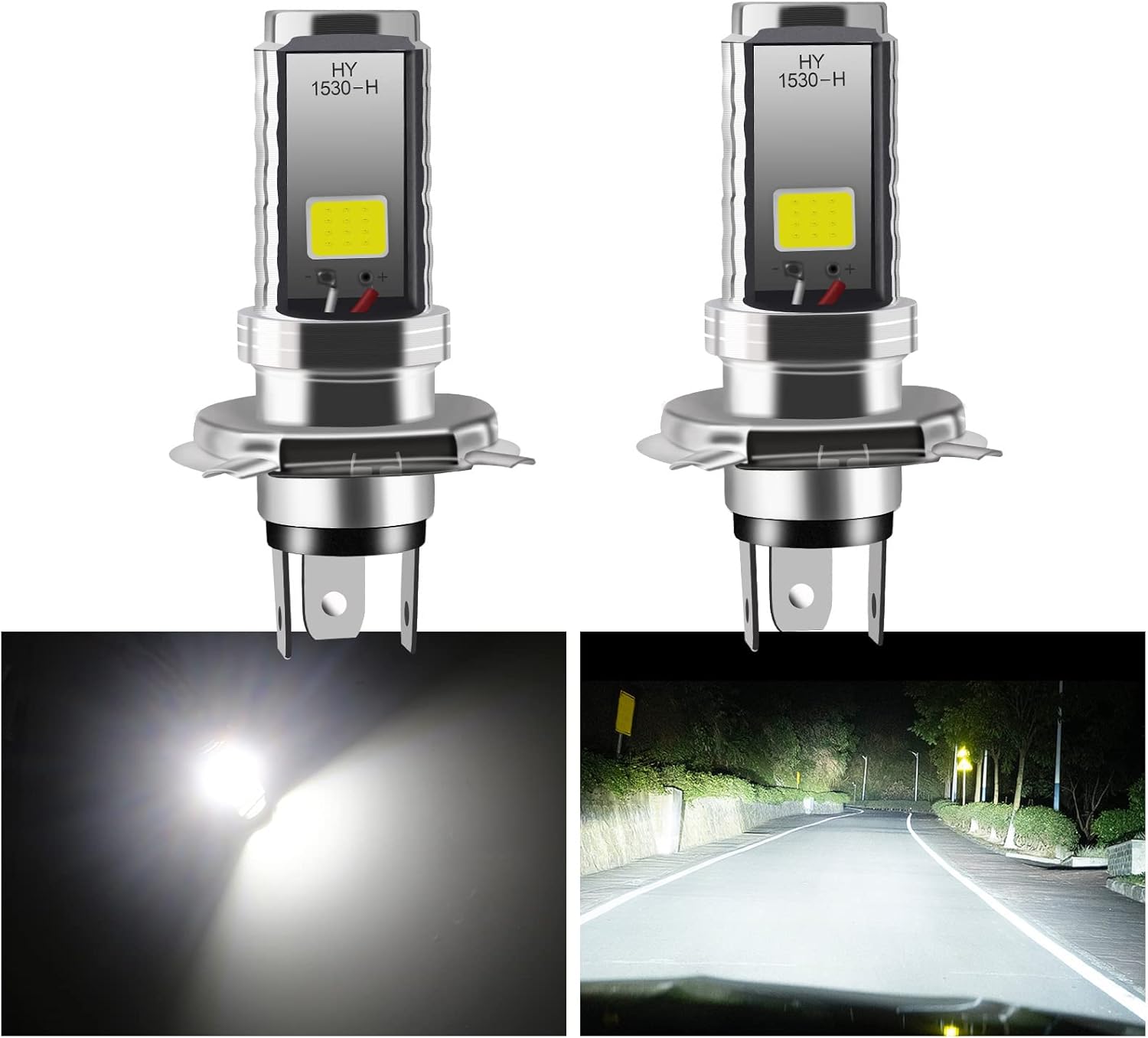 2PCS H4 LED Bulb, 12V Motorcycle/Car Headlight, 12W COB Bulbs Headlight LED Bulb for High Beam Headlight, V1237-ZY-203-0868