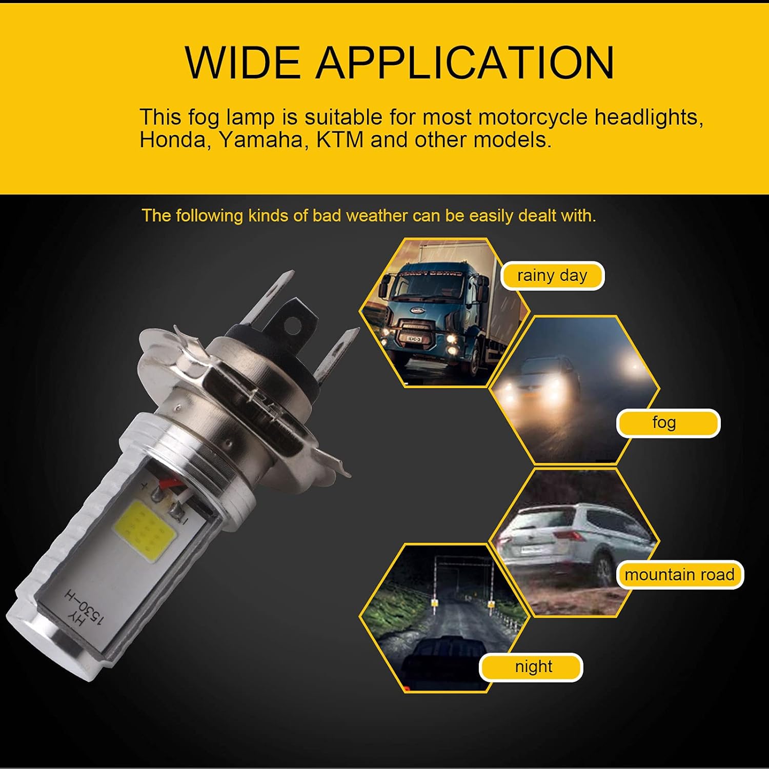 2PCS H4 LED Bulb, 12V Motorcycle/Car Headlight, 12W COB Bulbs Headlight LED Bulb for High Beam Headlight, V1237-ZY-203-0868