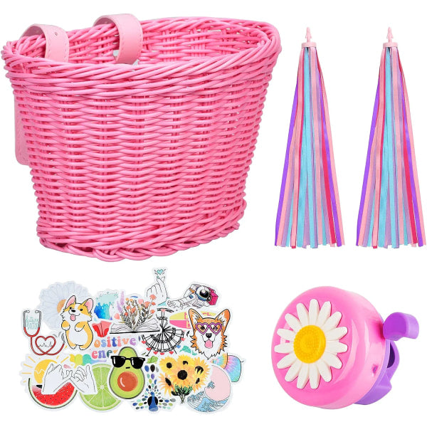 Pink purple children's bicycle basket with adjustable straps at the front V1237-ZY-203-1004