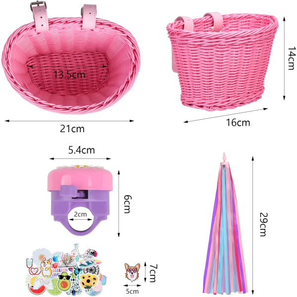 Pink purple children's bicycle basket with adjustable straps at the front V1237-ZY-203-1004