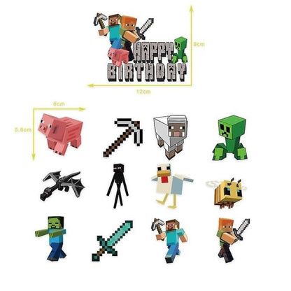 Minecraft Theme Happy Birthday Set Decoration Accessories Banner Pull Flag Cake Decorations Kit null none V1237-ZY-203-1063