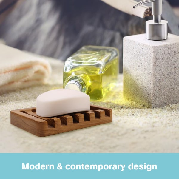 Wooden Soap Dish 2pcs, Soap Holder in Natural Teak, Soap Container for Shower, Bathroom, Kitchen, Bathtub, V1237-ZY-203-1088
