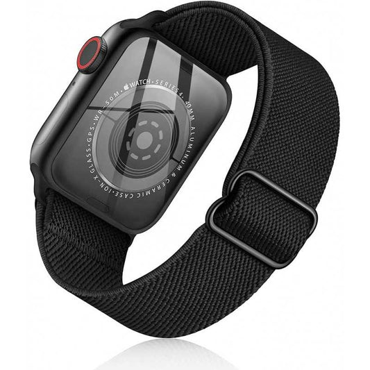Compatible with Apple Watch 42/44/45/49 mm Adjustable and Elastic Nylon Strap Black Black V1237-ZY-203-1129