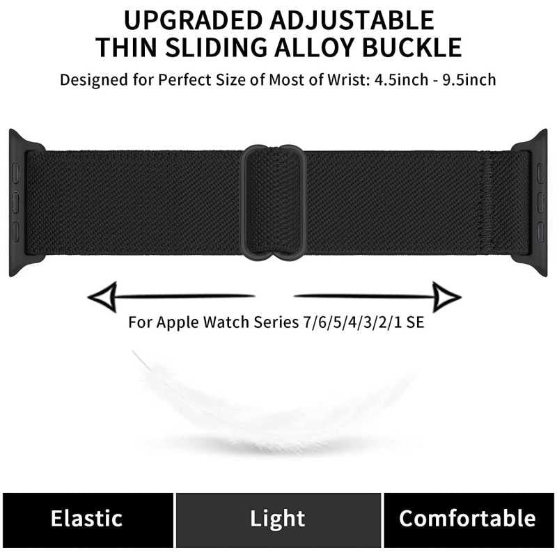 Compatible with Apple Watch 42/44/45/49 mm Adjustable and Elastic Nylon Strap Black Black V1237-ZY-203-1129