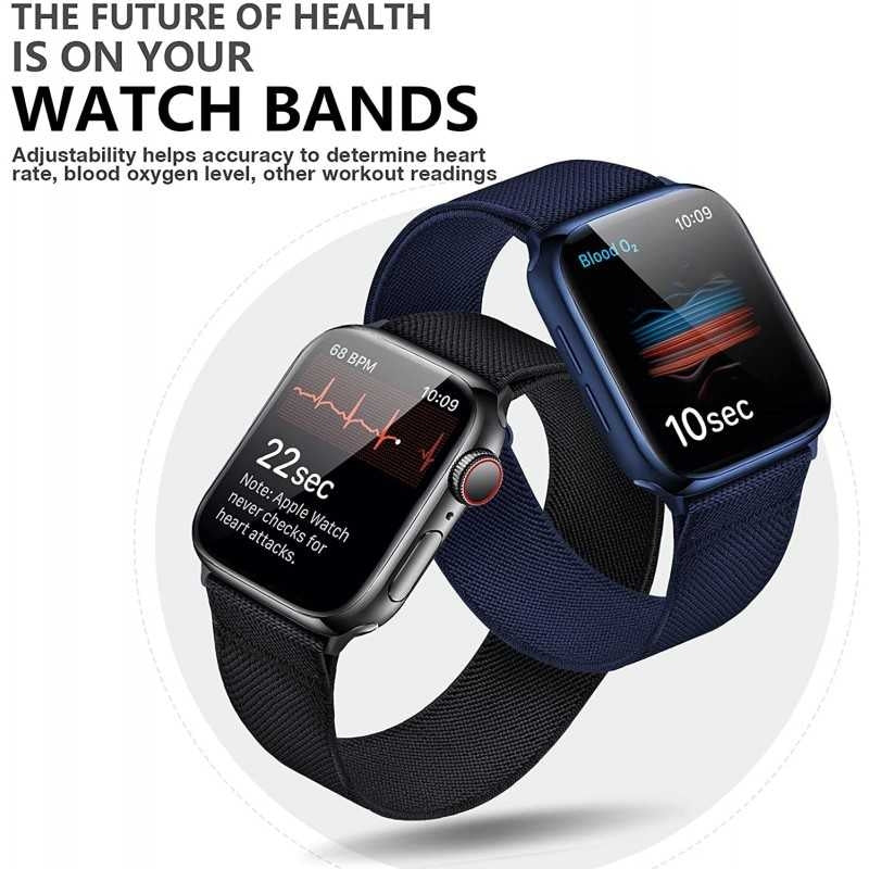 Compatible with Apple Watch 42/44/45/49 mm Adjustable and Elastic Nylon Strap Black Black V1237-ZY-203-1129