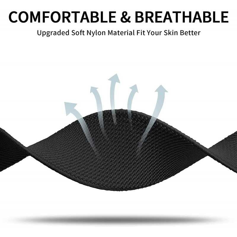 Compatible with Apple Watch 42/44/45/49 mm Adjustable and Elastic Nylon Strap Black Black V1237-ZY-203-1129