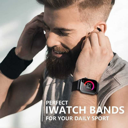Compatible with Apple Watch 42/44/45/49 mm Adjustable and Elastic Nylon Strap Black Black V1237-ZY-203-1129