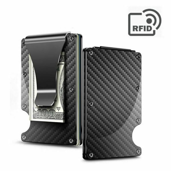 RFID Blocking Minimalist Carbon Fiber Card Holder with Money Clip for Men V1237-ZY-203-1208