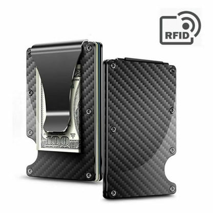 RFID Blocking Minimalist Carbon Fiber Card Holder with Money Clip for Men V1237-ZY-203-1208