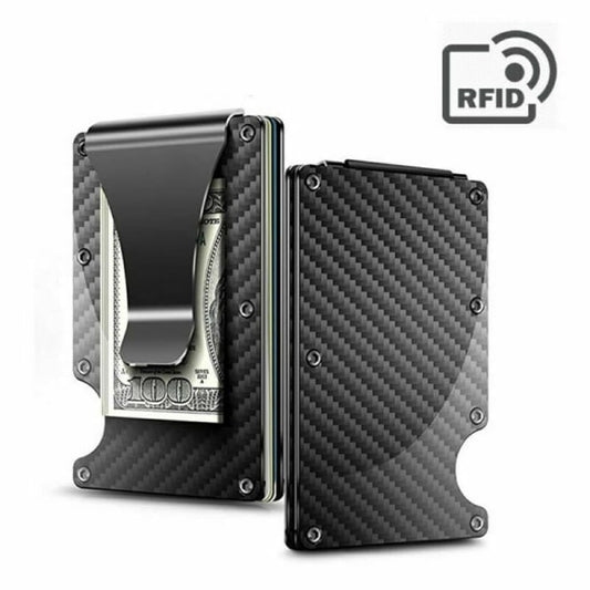 RFID Blocking Minimalist Carbon Fiber Card Holder with Money Clip for Men V1237-ZY-203-1208
