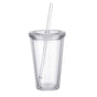 Double-walled plastic mug with lid and straw, insulated coffee mug, 500 ml, transparent - max V1237-ZY-203-1220