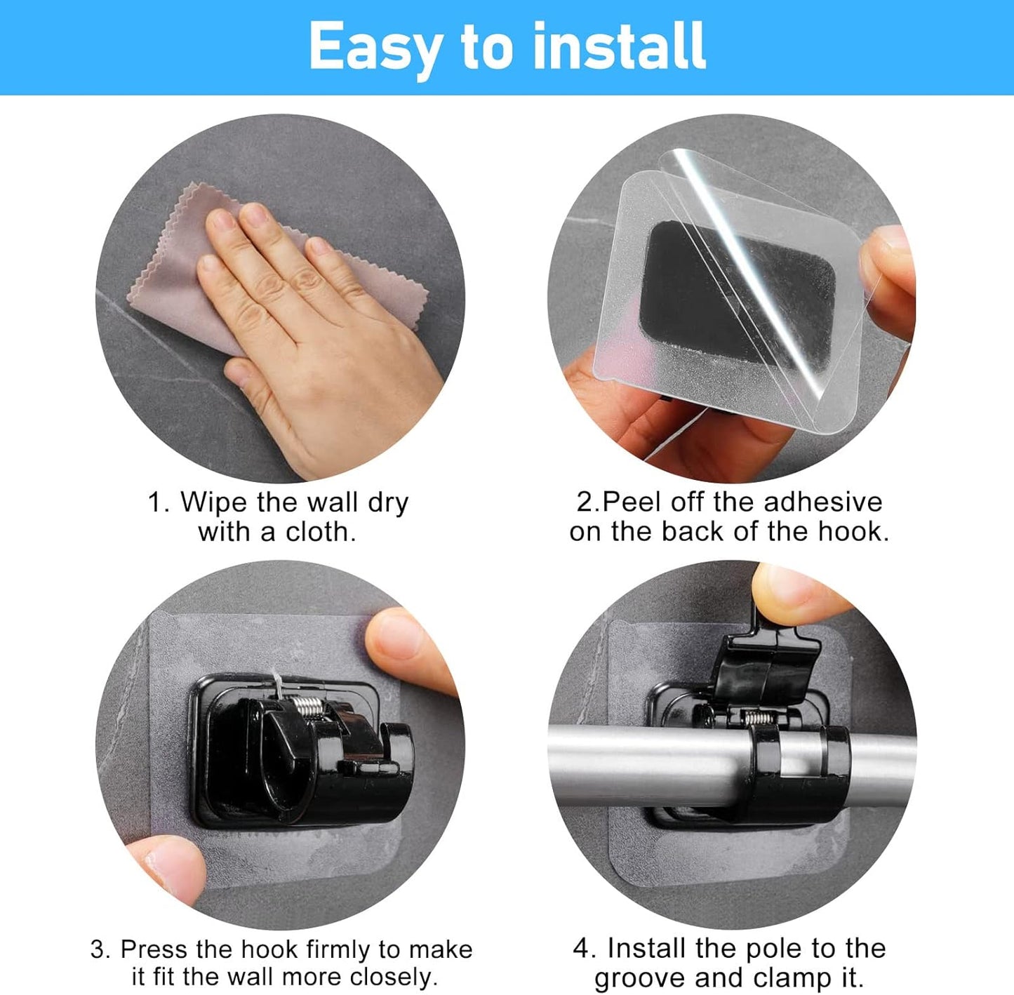 pcs Self-Adhesive Curtain Rod Holders, Nail-Free Adjustable Curtain Rod Brackets, Curtain Rod Wall Mounts V1237-ZY-203-1229