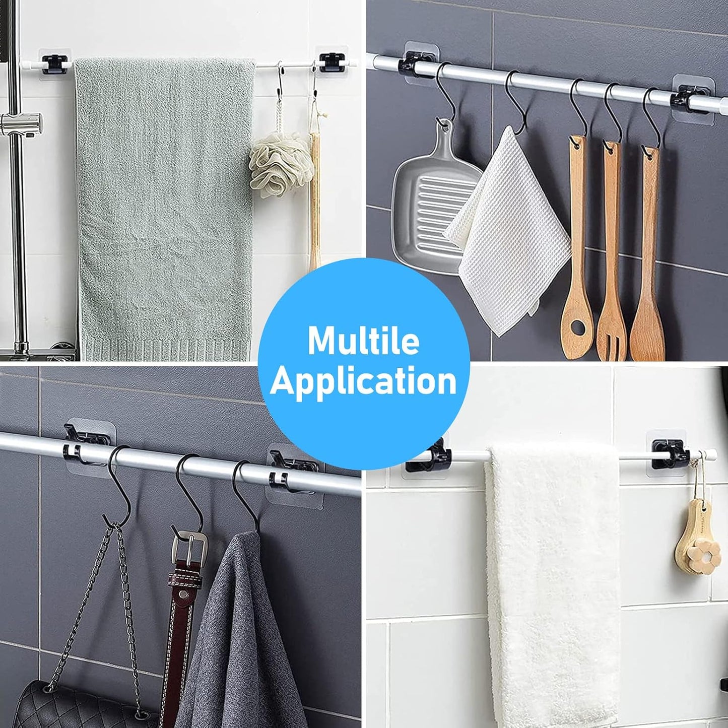 pcs Self-Adhesive Curtain Rod Holders, Nail-Free Adjustable Curtain Rod Brackets, Curtain Rod Wall Mounts V1237-ZY-203-1229
