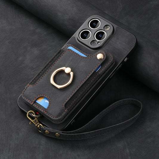 Mobile Phone Leather Case Compatible with iPhone RFID Anti-Theft Swipe Loop Buckle Rope Multifunctional Card V1237-ZY-203-1353