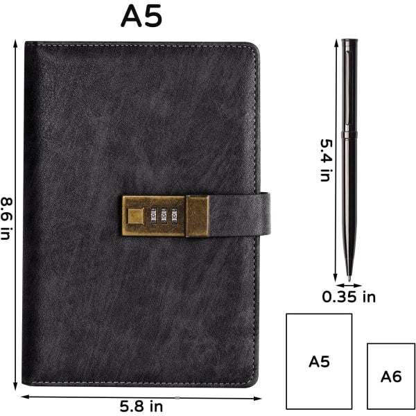 Diary with Lock, A5 PU Leather Journal with Lock, 240 Pages, Vintage Lock Journal Password Protected Notebook V1237-ZY-203-1393