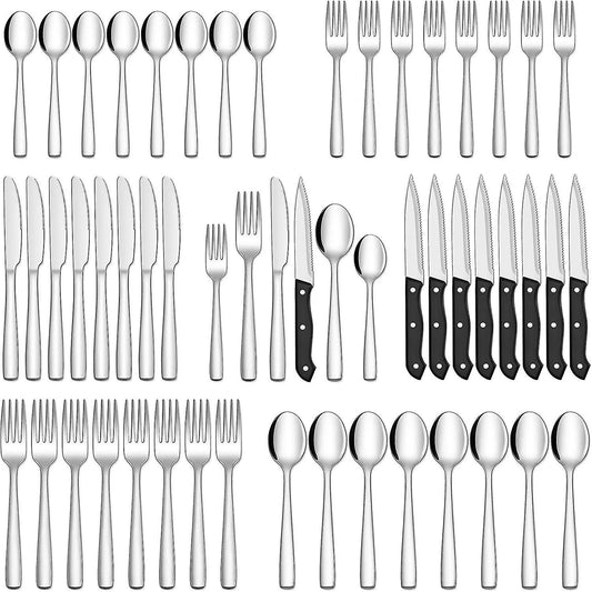 Stainless Steel Cutlery Set for 8 People with Steak Knives - 48 Pieces for Home, Kitchen, Restaurant V1237-ZY-203-1403