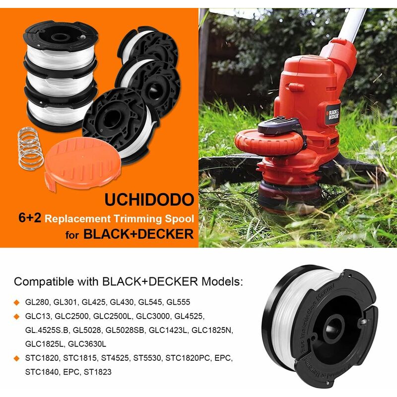Trimmer Line Spool for Black and Decker Trimmers, 6-pack Trimmer Line Spools with 1 Spool Guard and 1 Spring V1237-ZY-203-1426