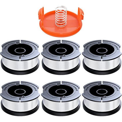 Black & Decker Trimmer Replacement Spools - 6 Pieces of 1.65mm Line, 10m Each, Includes Extra Spring & Cap V1237-ZY-203-1443