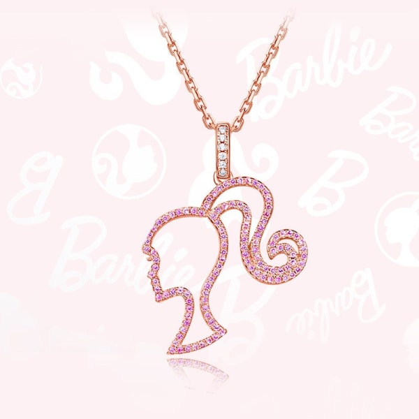 Barbie Necklace High Ponytail Girl Sterling Silver Hollowed Out Rose Red V1237-ZY-203-1446