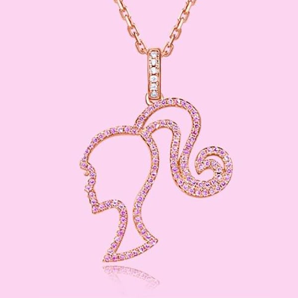 Barbie Necklace High Ponytail Girl Sterling Silver Hollowed Out Rose Red V1237-ZY-203-1446