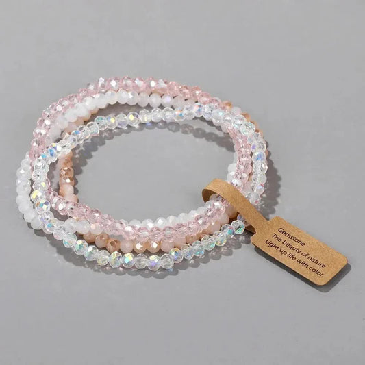 Pieces Set Faceted Glass Beads Stretch Bracelet Impacted Glass Beads Multicolor Elastic Beads Handmade E V1237-ZY-203-1451