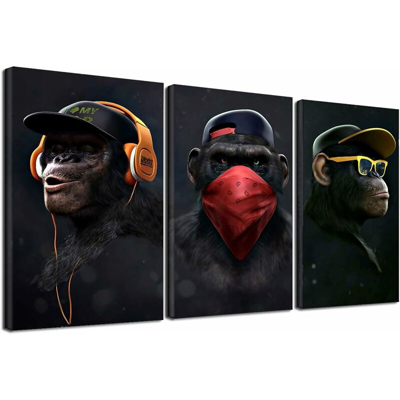 Wise Monkeys Wall Art on Canvas - Modern Home Decor - 30 x 50 cm, 3 Pieces V1237-ZY-203-1455