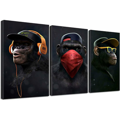 Wise Monkeys Wall Art on Canvas - Modern Home Decor - 30 x 50 cm, 3 Pieces V1237-ZY-203-1455