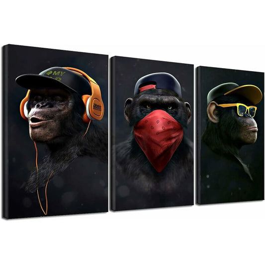Wise Monkeys Wall Art on Canvas - Modern Home Decor - 30 x 50 cm, 3 Pieces V1237-ZY-203-1455