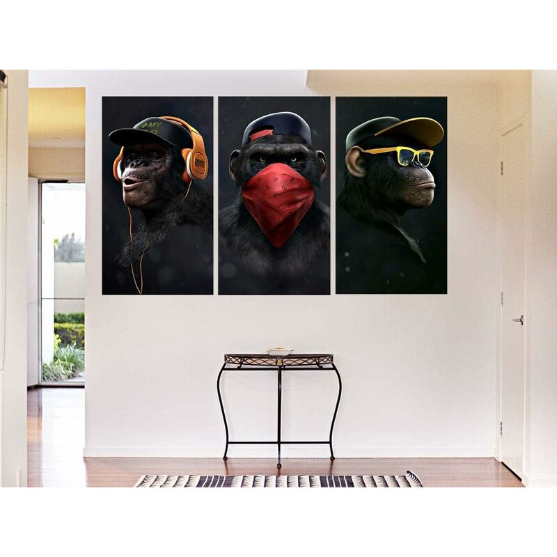 Wise Monkeys Wall Art on Canvas - Modern Home Decor - 30 x 50 cm, 3 Pieces V1237-ZY-203-1455
