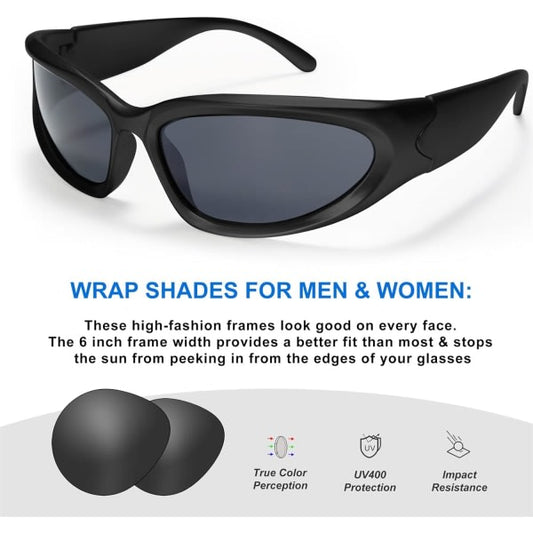Wrap Around Fashion Glasses for Men Women Trendy Fast Oval Dark Futuristic Sunglasses Goggles Eyebrow V1237-ZY-203-1483
