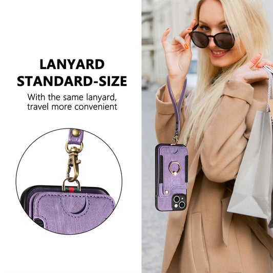 Mobile Phone Leather Case Compatible with iPhone RFID Anti-Theft Swipe Loop Buckle Rope Multifunctional Card V1237-ZY-203-1498