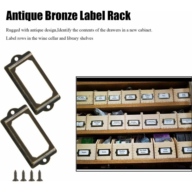 Metal label holder with screws for desk, bronze, 15 pcs, size 70x33mm V1237-ZY-203-1509