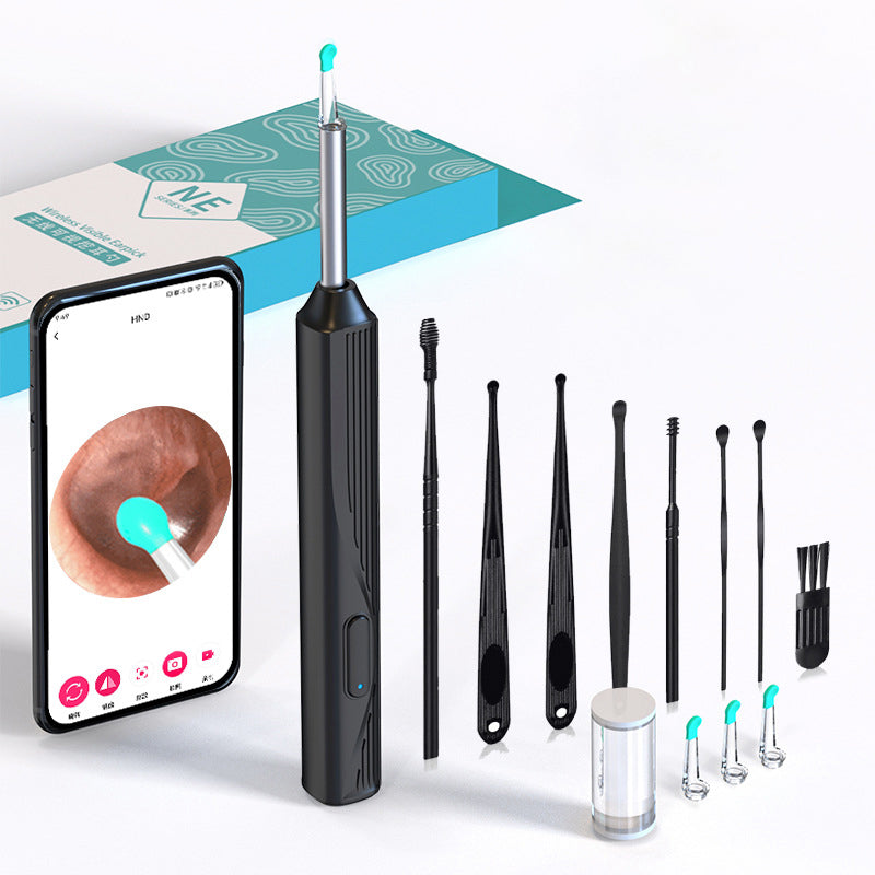 ST 1080P Wireless Ear Cleaning Otoscope Ear Cleaning Tool Black 8 PCS Set V1237-ZY-203-1583