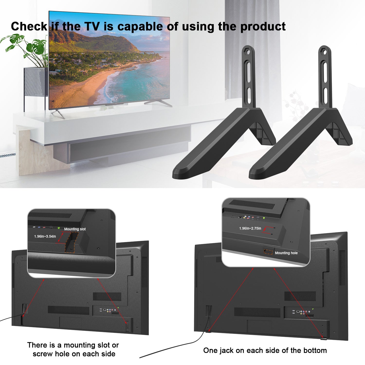 Universal TV Stand with Screws - Easy Installation - Tabletop Stand for Vizio, Samsung, LG, TCL, Hisense V1237-ZY-203-1595