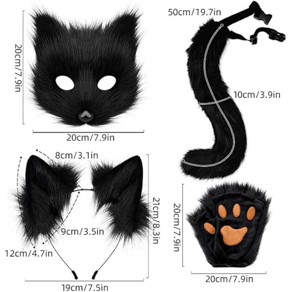 Grey Fox Tail & Cat Ears Costume Set with Gloves for Halloween Cosplay grey V1237-ZY-203-1614