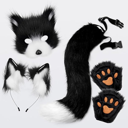 Grey Fox Tail & Cat Ears Costume Set with Gloves for Halloween Cosplay grey V1237-ZY-203-1614