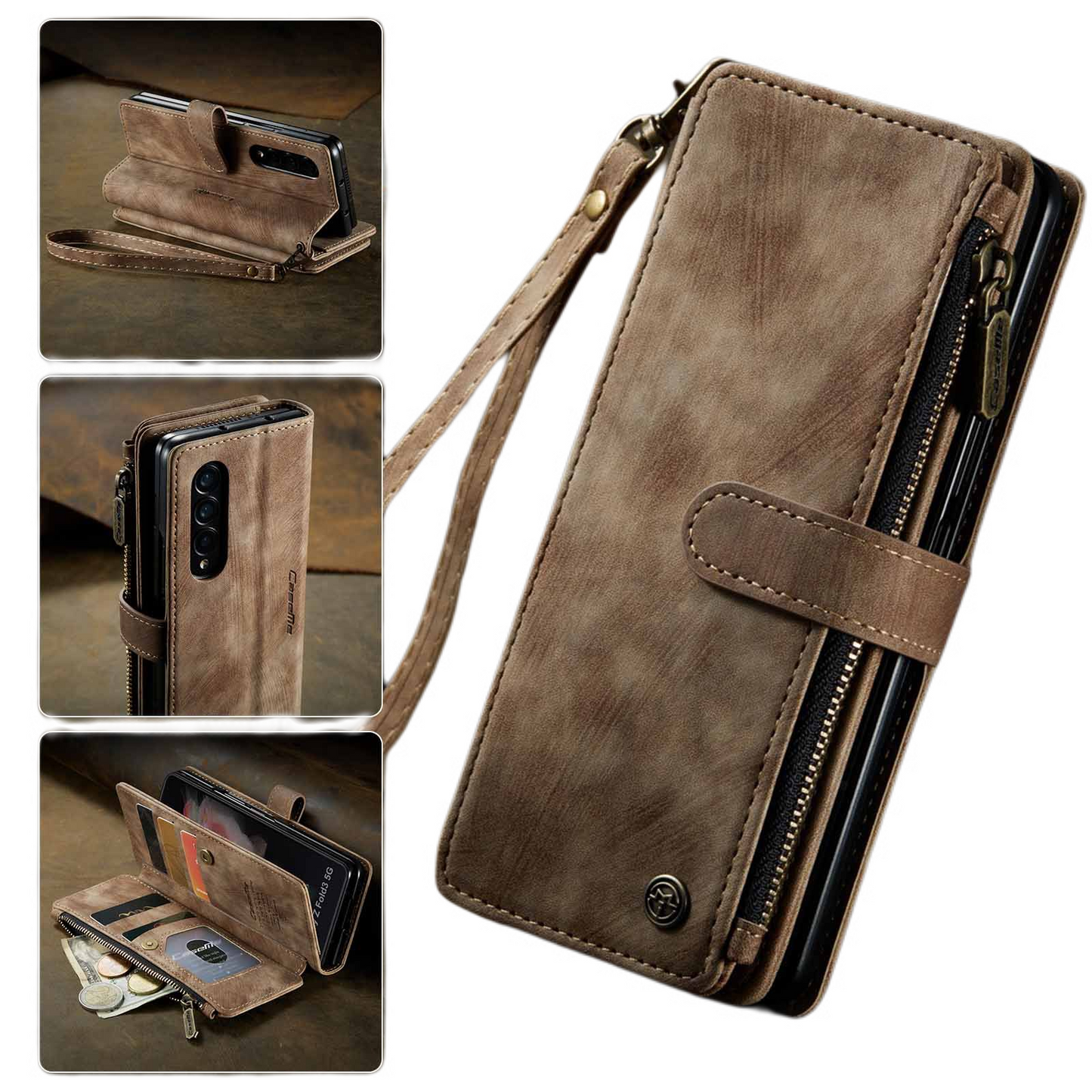 Samsung Galaxy Z Fold 3 Case - Retro Wallet with Card Slots, Magnetic Stand & Strap, Compatible with Samsung V1237-ZY-203-1702