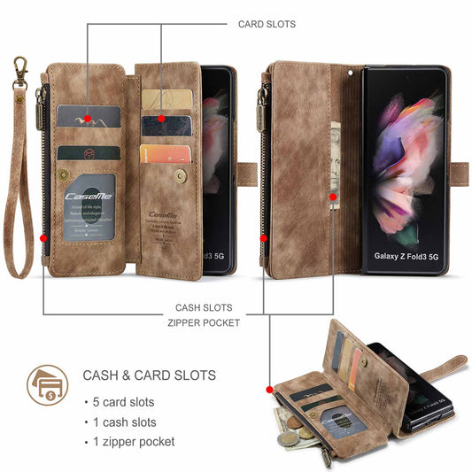 Samsung Galaxy Z Fold 3 Case - Retro Wallet with Card Slots, Magnetic Stand & Strap, Compatible with Samsung V1237-ZY-203-1702