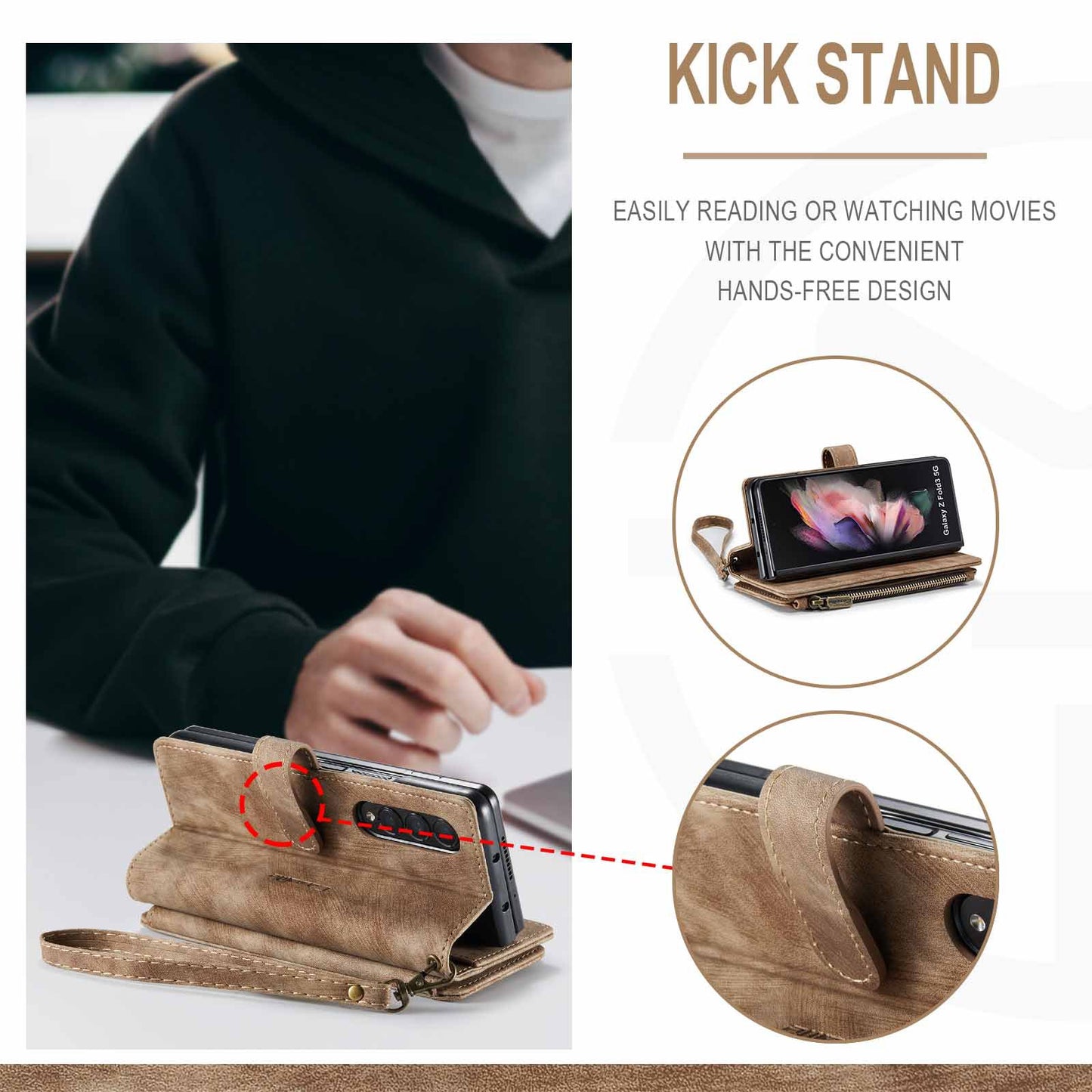 Samsung Galaxy Z Fold 3 Case - Retro Wallet with Card Slots, Magnetic Stand & Strap, Compatible with Samsung V1237-ZY-203-1702
