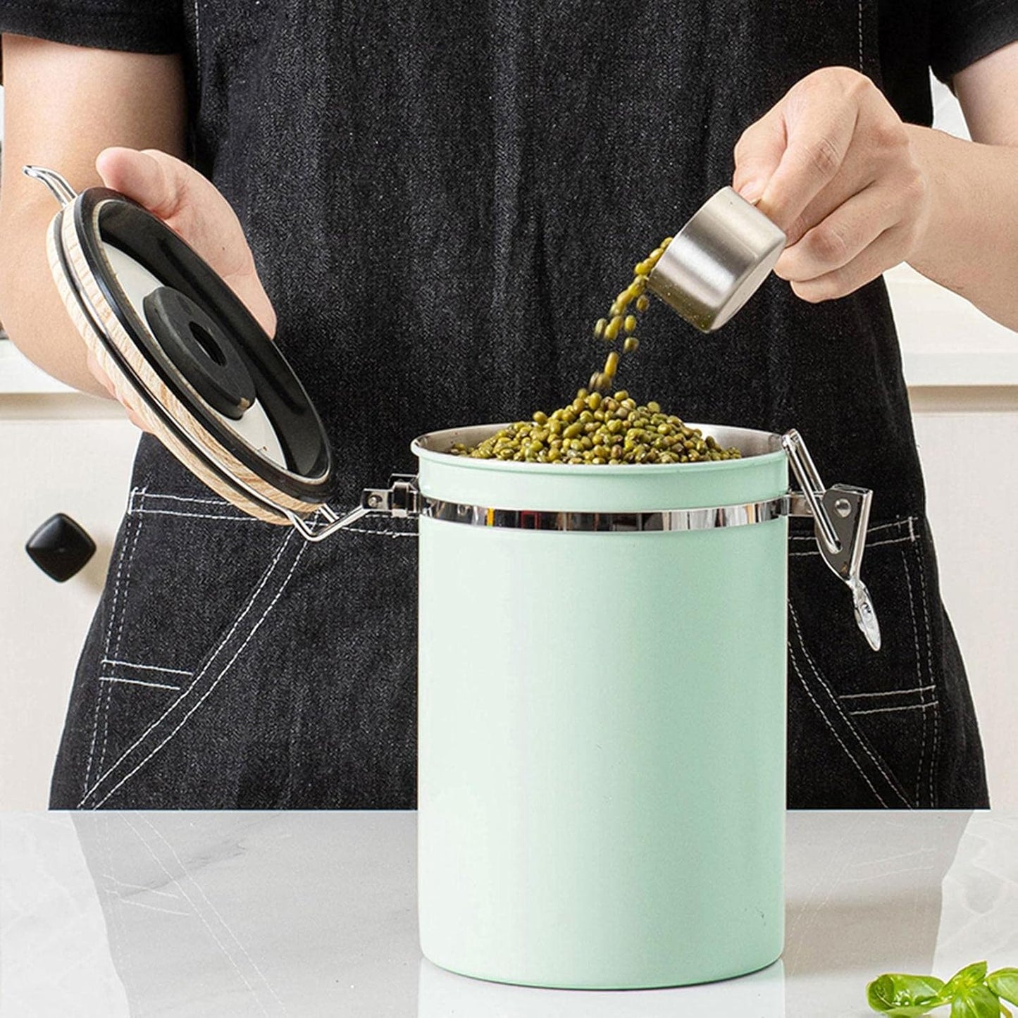 (Green) Coffee Container - Coffee Jar - 1.8L - Coffee Container Storage Jar - Coffee Container - Airtight V1237-ZY-203-1708